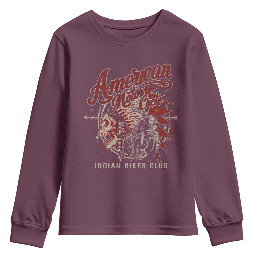 American Legendary Motorcycle Indian Biker Club Youth Sweatshirt Vintage Native American Skull TS11 Maroon Print Your Wear
