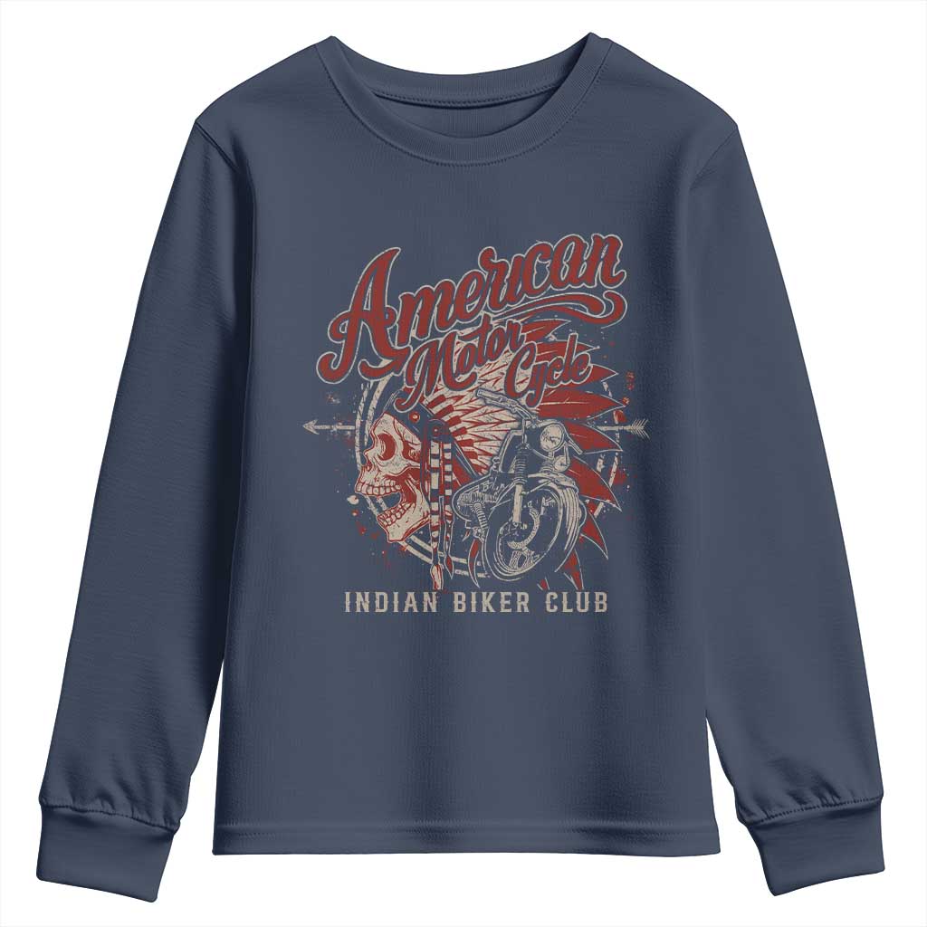 American Legendary Motorcycle Indian Biker Club Youth Sweatshirt Vintage Native American Skull TS11 Navy Print Your Wear
