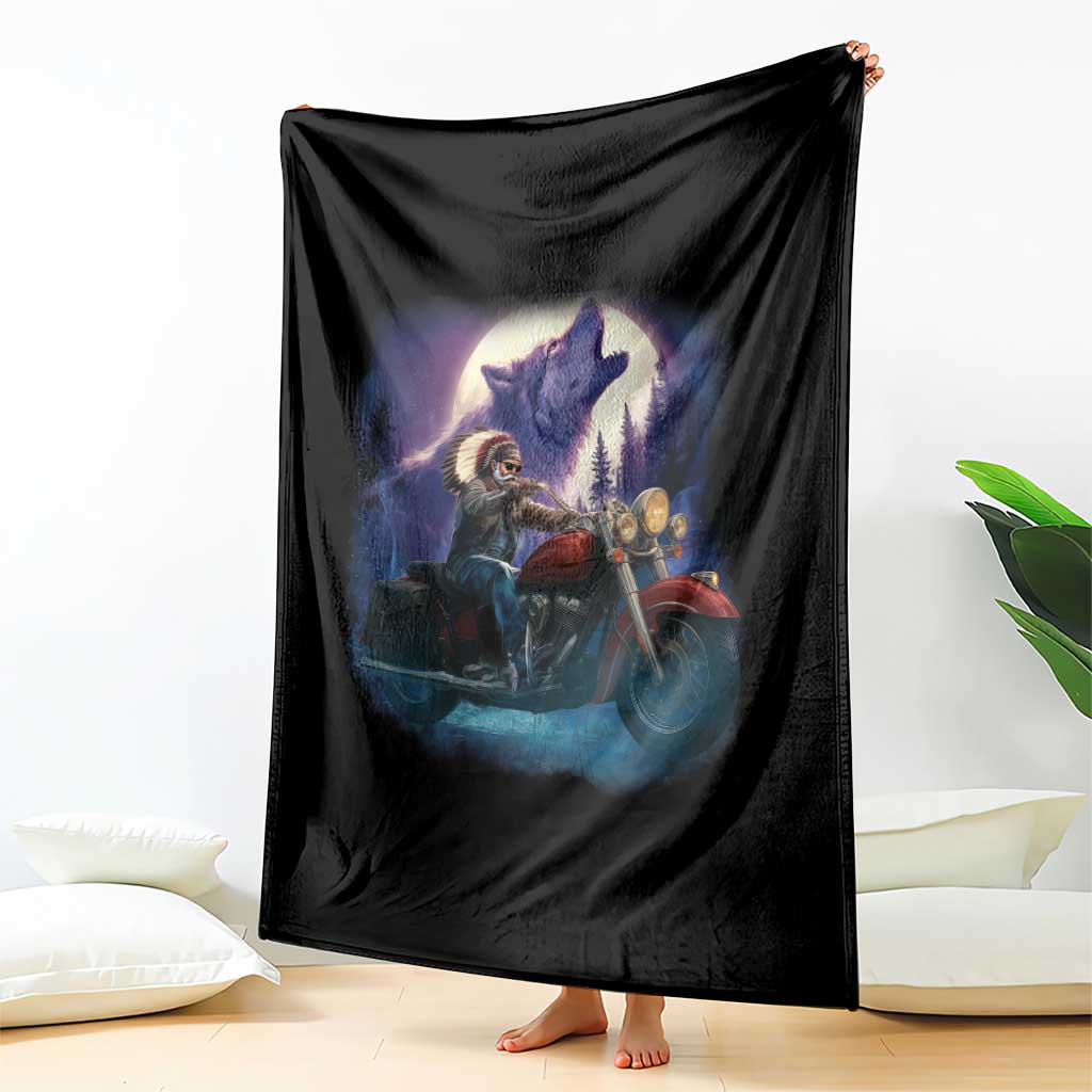 Native American Rider Throw Blanket Vintage Indian American Motorcycle Wolf TS11 Print Your Wear