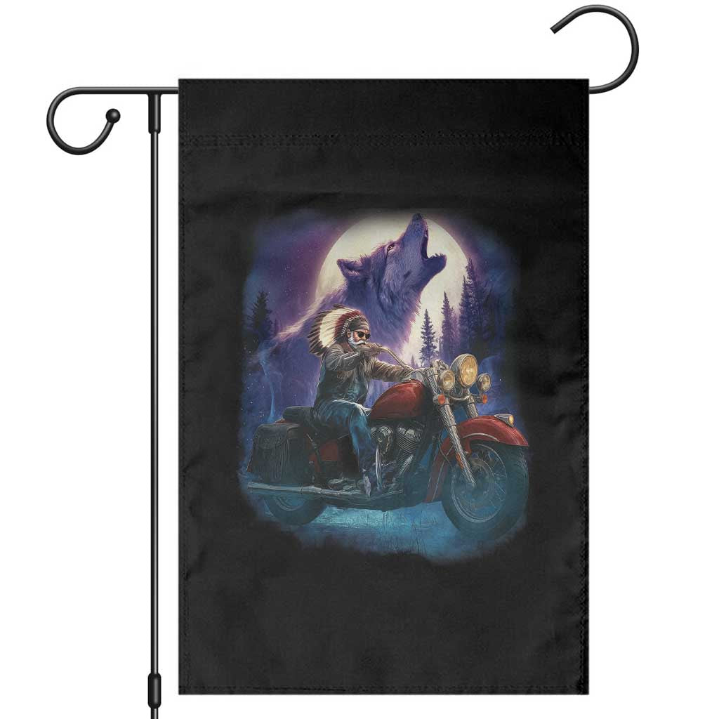Native American Rider Garden Flag Vintage Indian American Motorcycle Wolf TS11 Black Print Your Wear