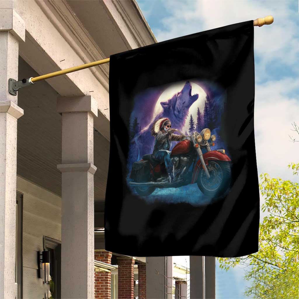 Native American Rider Garden Flag Vintage Indian American Motorcycle Wolf TS11 Print Your Wear