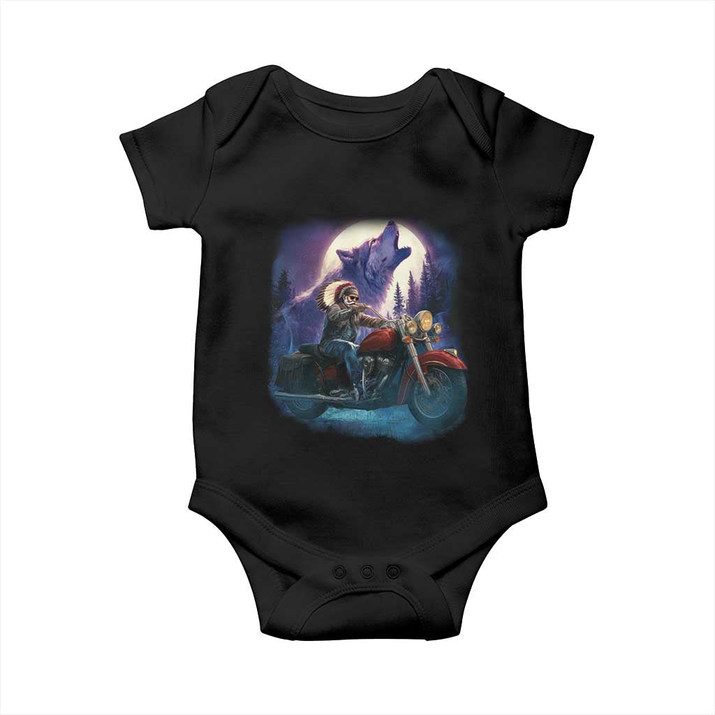 Native American Rider Baby Onesie Vintage Indian American Motorcycle Wolf TS11 Black Print Your Wear