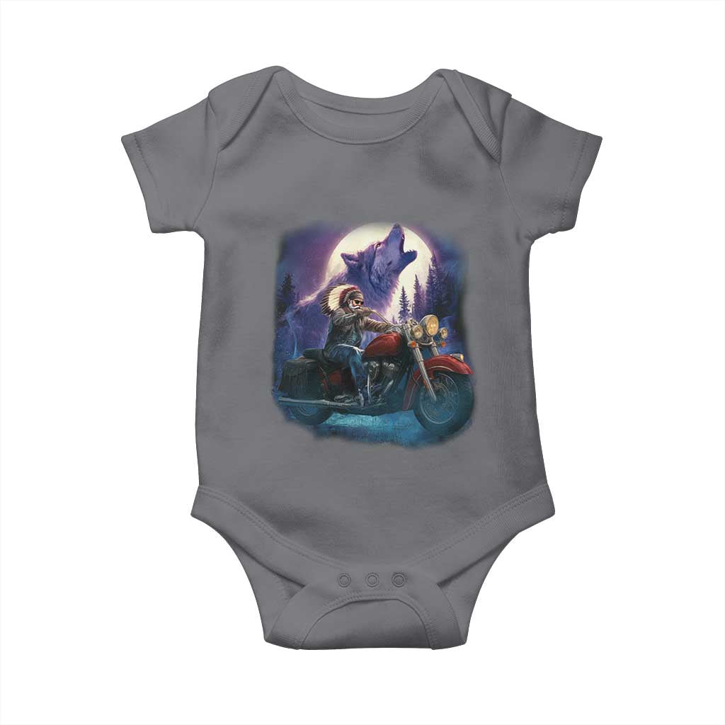 Native American Rider Baby Onesie Vintage Indian American Motorcycle Wolf TS11 Charcoal Print Your Wear