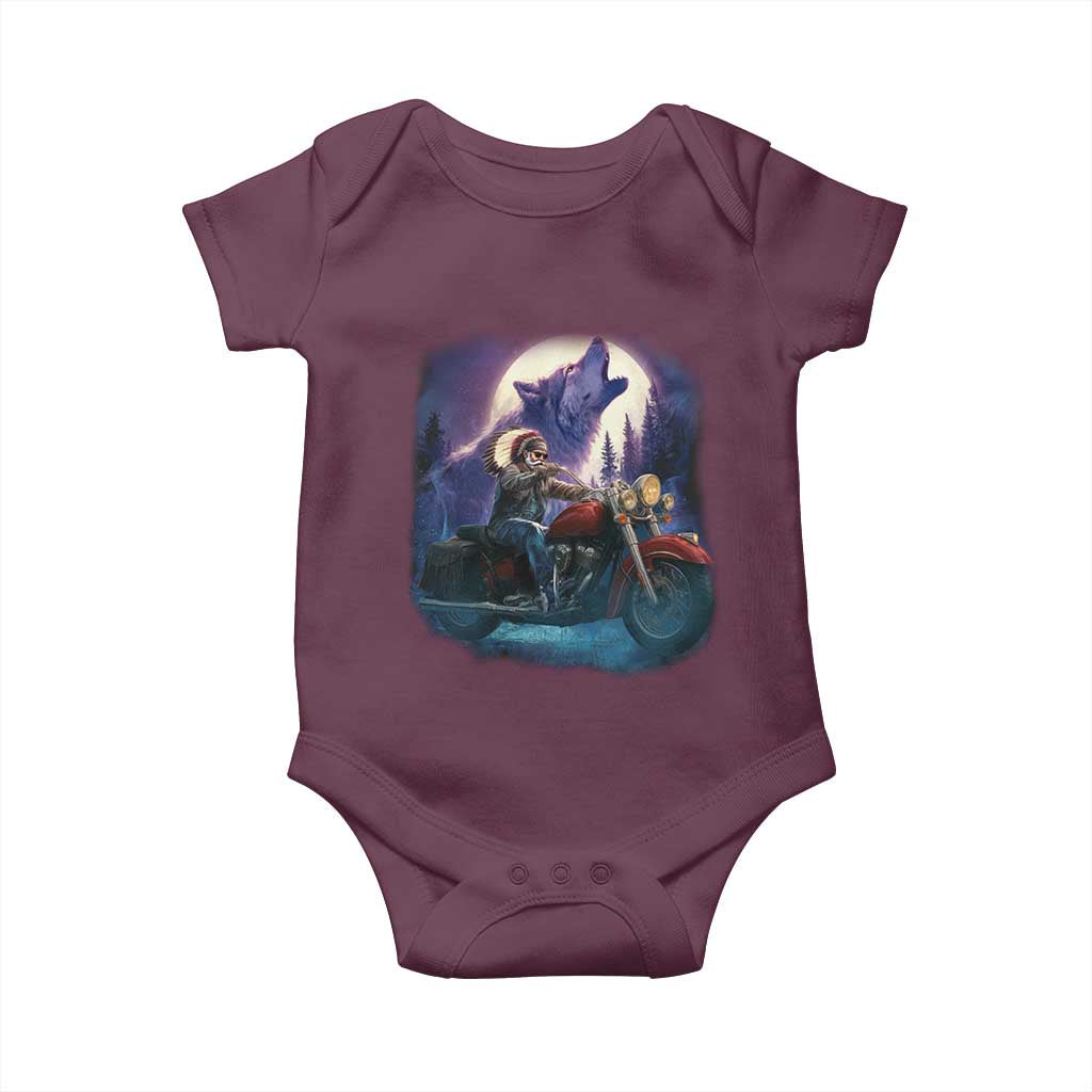 Native American Rider Baby Onesie Vintage Indian American Motorcycle Wolf TS11 Maroon Print Your Wear