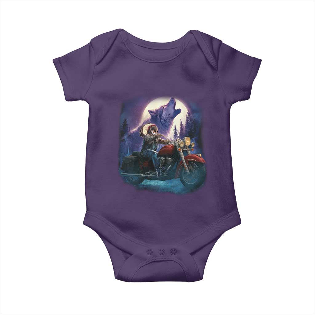 Native American Rider Baby Onesie Vintage Indian American Motorcycle Wolf TS11 Purple Print Your Wear