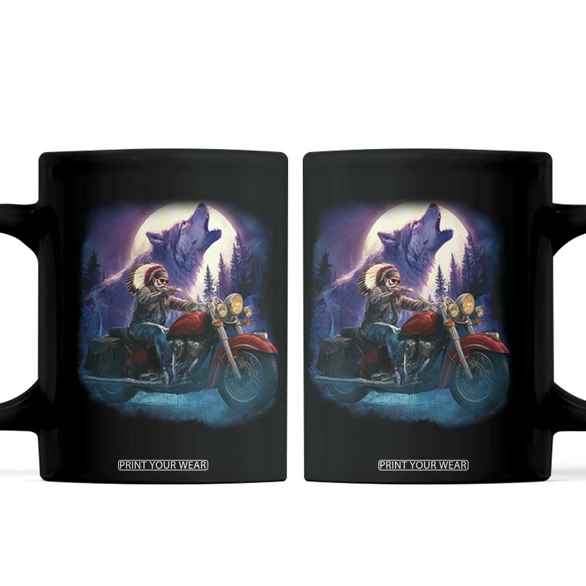 Native American Rider Coffee Mug Vintage Indian American Motorcycle Wolf TS11 Black Print Your Wear