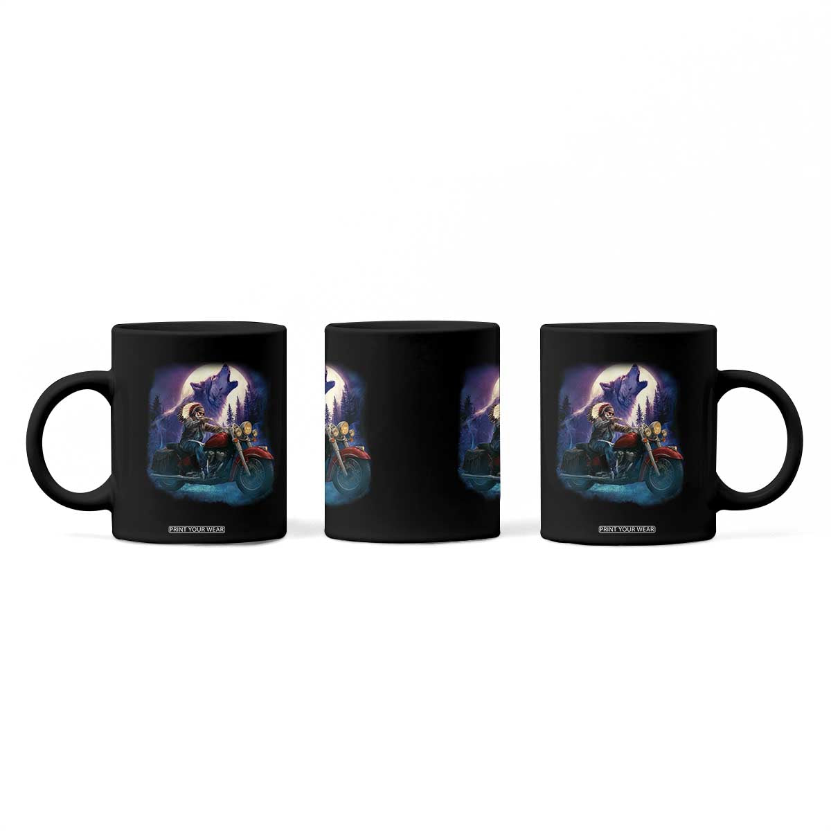 Native American Rider Coffee Mug Vintage Indian American Motorcycle Wolf TS11 Print Your Wear