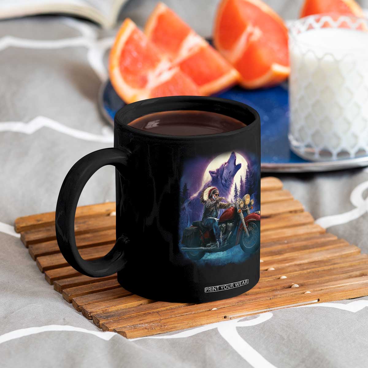 Native American Rider Coffee Mug Vintage Indian American Motorcycle Wolf TS11 Print Your Wear