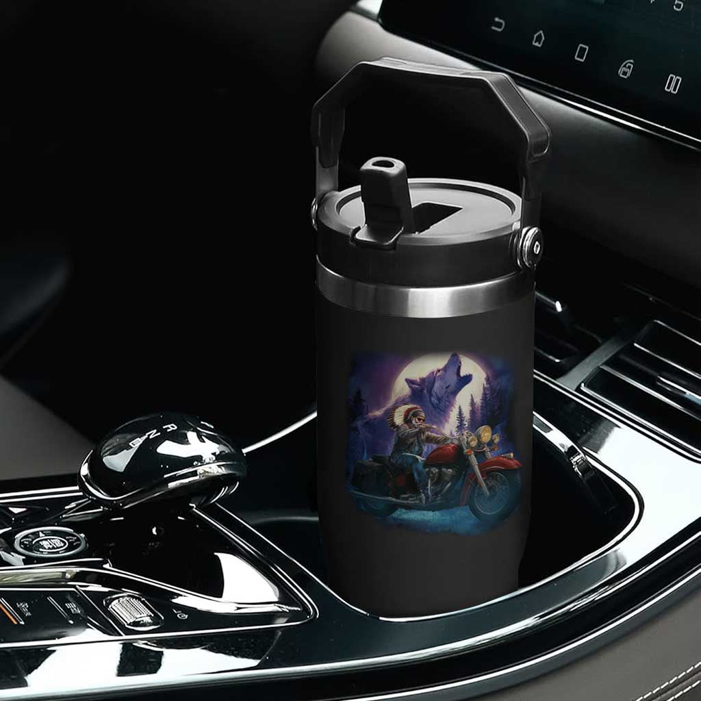 Native American Rider Flip Straw Tumbler Vintage Indian American Motorcycle Wolf TS11 Print Your Wear