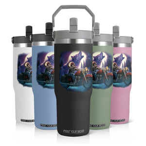 Native American Rider Flip Straw Tumbler Vintage Indian American Motorcycle Wolf TS11 Print Your Wear