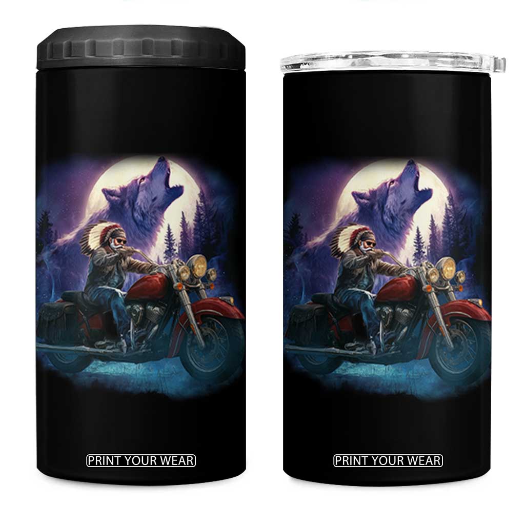 Native American Rider 4 in 1 Can Cooler Tumbler Vintage Indian American Motorcycle Wolf TS11 One Size: 16 oz Black Print Your Wear