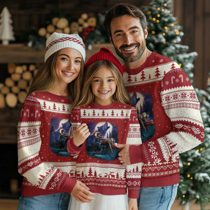 Native American Rider Ugly Christmas Sweater Vintage Indian American Motorcycle Wolf TS11 Red Beige Print Your Wear
