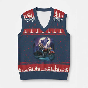 Native American Rider V-Neck Knit Sweater Vest Vintage Indian American Motorcycle Wolf - Print Your Wear