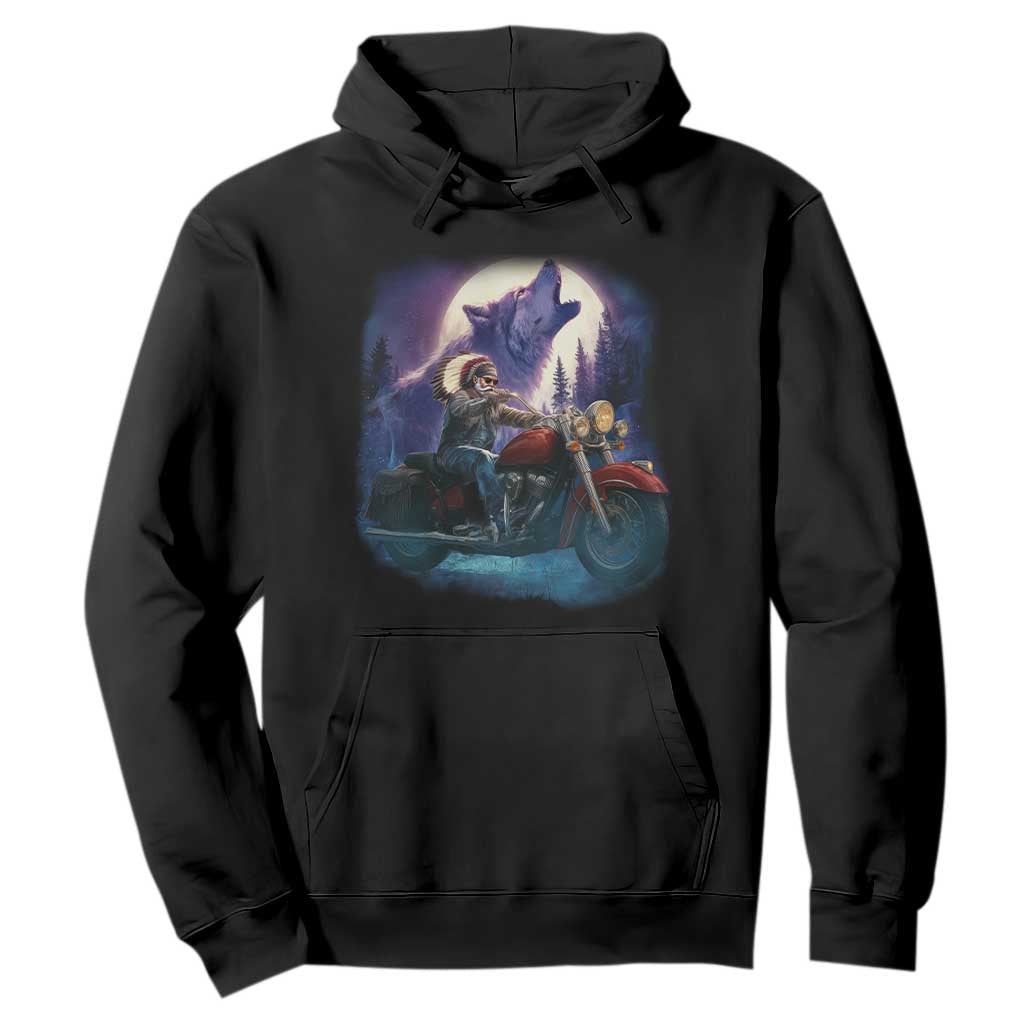 Native American Rider Hoodie Vintage Indian American Motorcycle Wolf TS11 Black Print Your Wear
