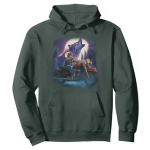 Native American Rider Hoodie Vintage Indian American Motorcycle Wolf TS11 Dark Forest Green Print Your Wear