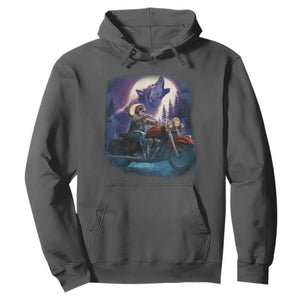 Native American Rider Hoodie Vintage Indian American Motorcycle Wolf TS11 Dark Heather Print Your Wear