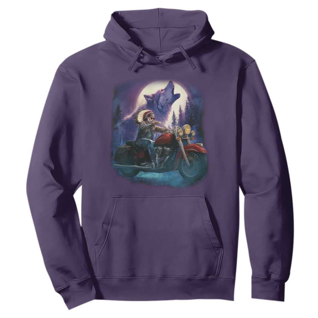 Native American Rider Hoodie Vintage Indian American Motorcycle Wolf TS11 Purple Print Your Wear