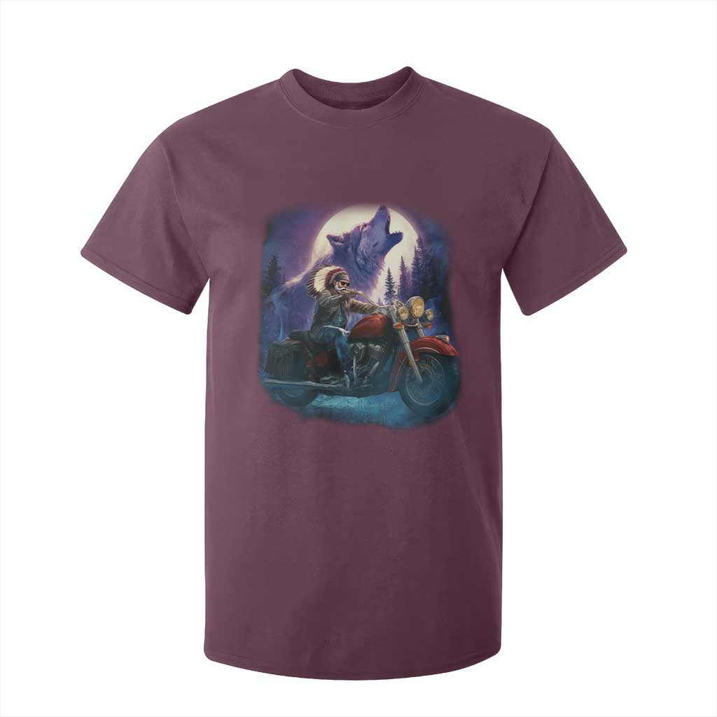 Native American Rider T Shirt For Kid Vintage Indian American Motorcycle Wolf TS11 Maroon Print Your Wear