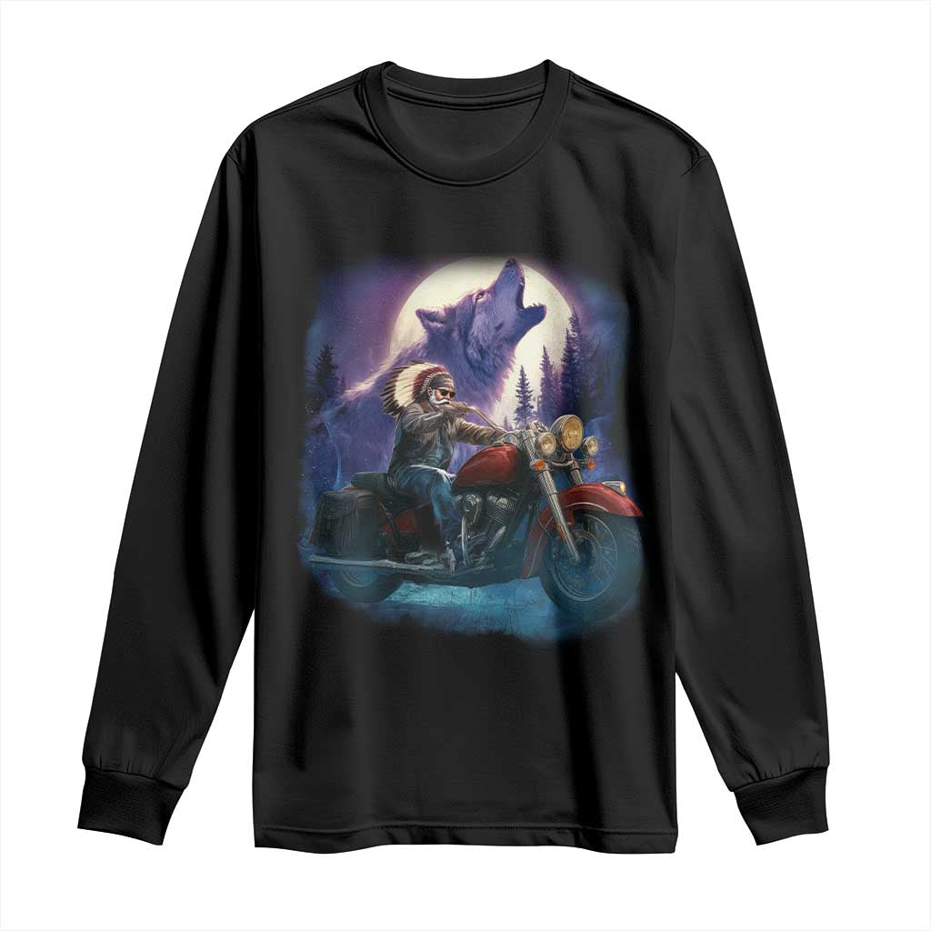 Native American Rider Long Sleeve Shirt Vintage Indian American Motorcycle Wolf TS11 Black Print Your Wear