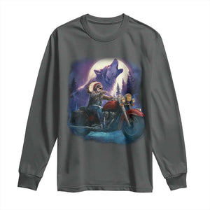 Native American Rider Long Sleeve Shirt Vintage Indian American Motorcycle Wolf TS11 Dark Heather Print Your Wear