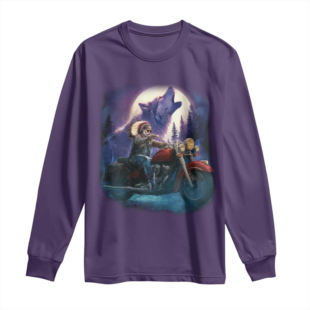 Native American Rider Long Sleeve Shirt Vintage Indian American Motorcycle Wolf TS11 Purple Print Your Wear