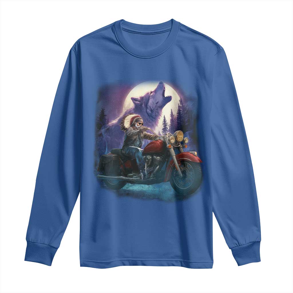 Native American Rider Long Sleeve Shirt Vintage Indian American Motorcycle Wolf TS11 Royal Blue Print Your Wear