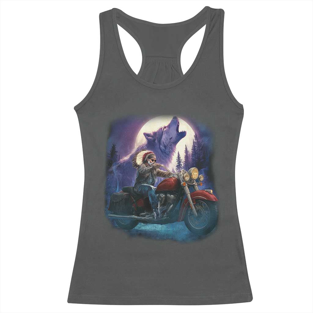 Native American Rider Racerback Tank Top Vintage Indian American Motorcycle Wolf TS11 Dark Heather Print Your Wear