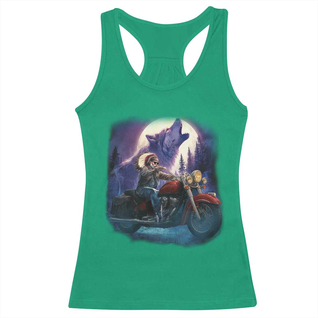 Native American Rider Racerback Tank Top Vintage Indian American Motorcycle Wolf TS11 Irish Green Print Your Wear