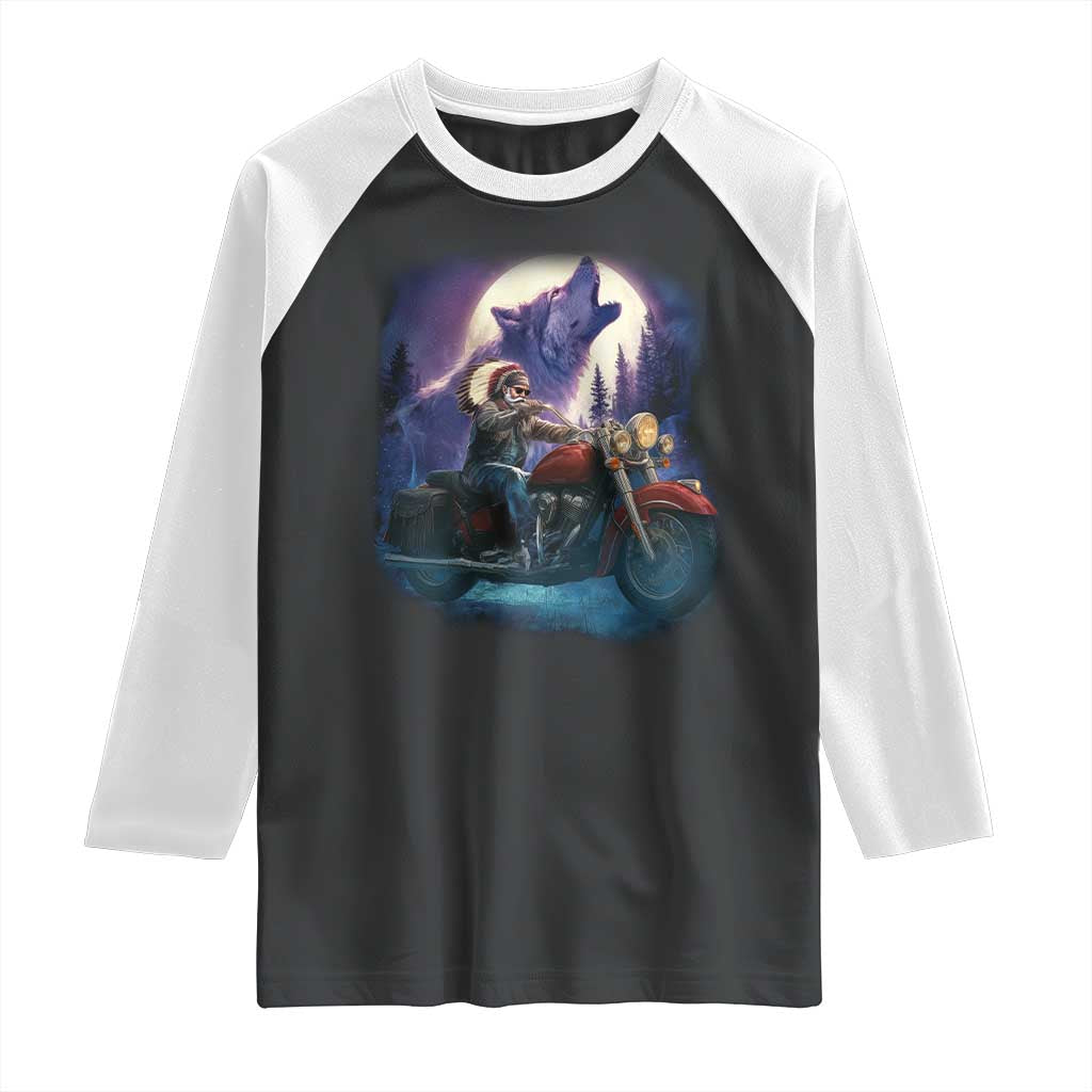 Native American Rider Raglan Shirt Vintage Indian American Motorcycle Wolf TS11 Black White Print Your Wear