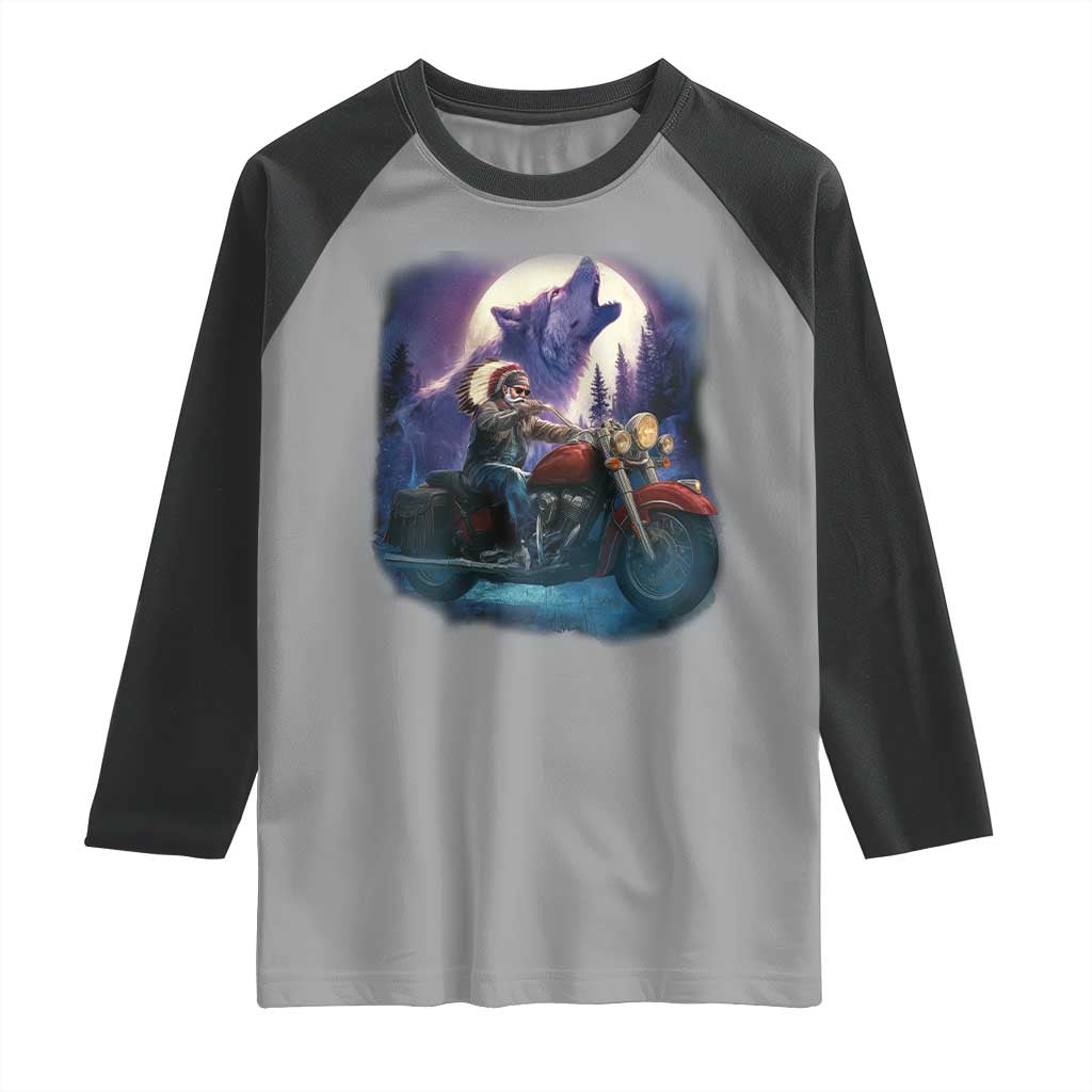 Native American Rider Raglan Shirt Vintage Indian American Motorcycle Wolf TS11 Sport Gray Black Print Your Wear