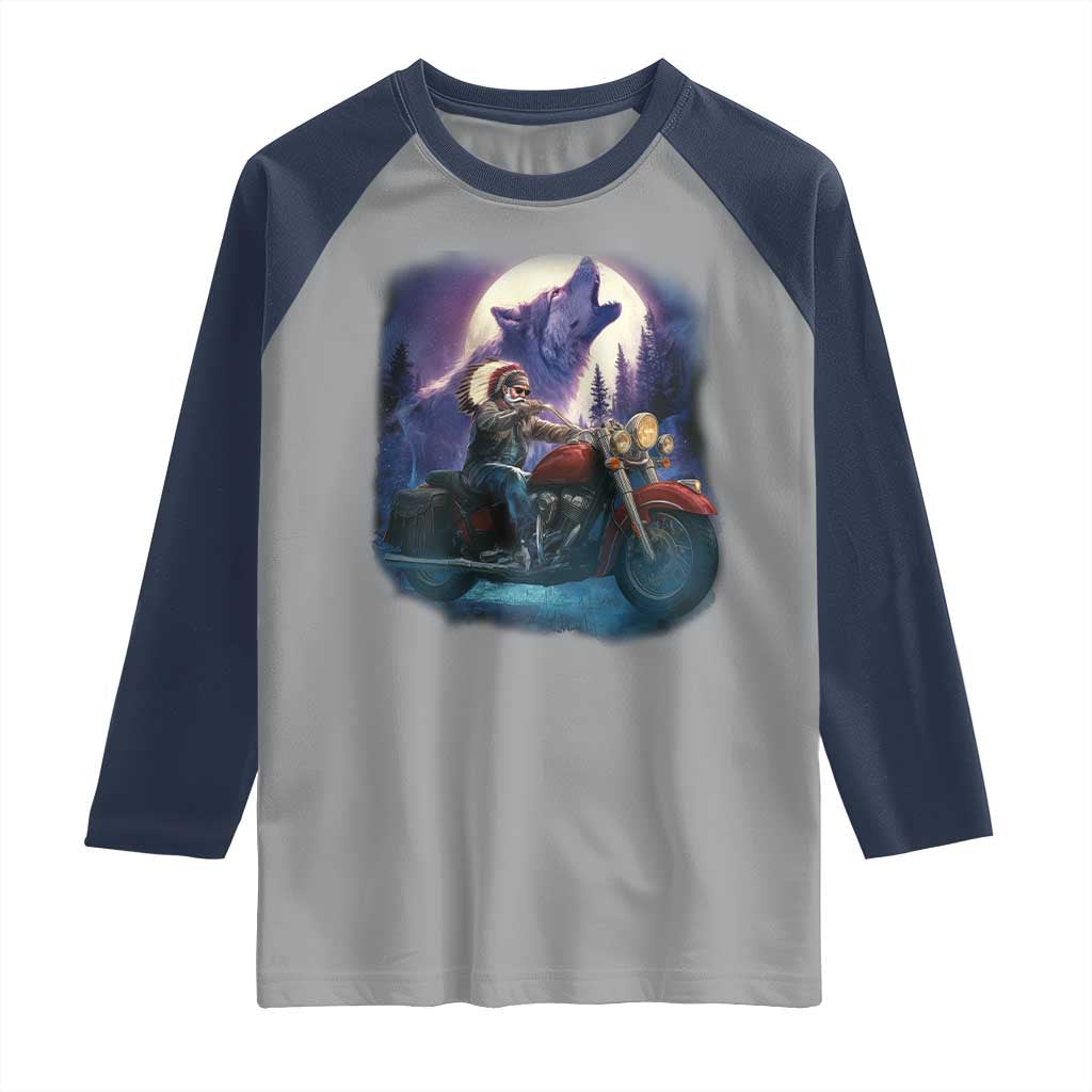 Native American Rider Raglan Shirt Vintage Indian American Motorcycle Wolf TS11 Sport Gray Navy Print Your Wear
