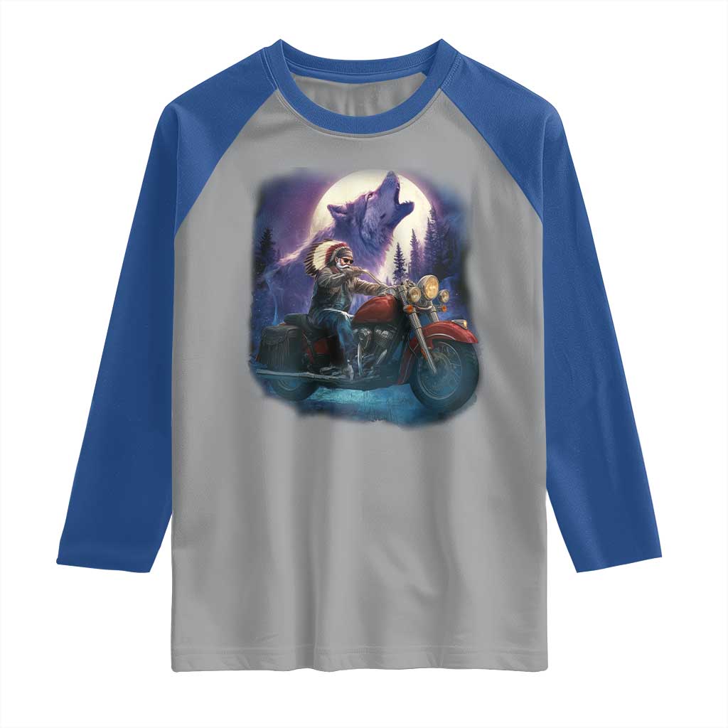 Native American Rider Raglan Shirt Vintage Indian American Motorcycle Wolf TS11 Sport Gray Royal Print Your Wear