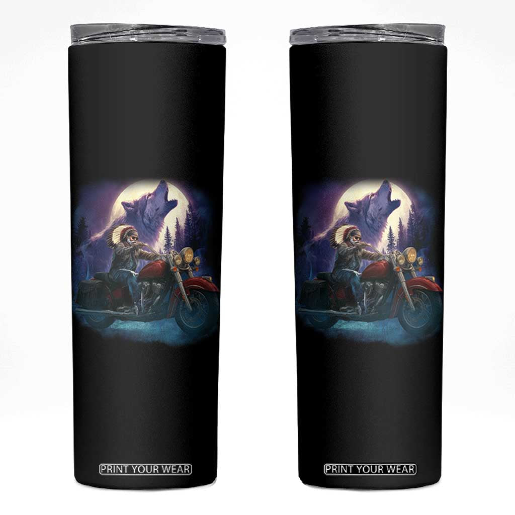 Native American Rider Skinny Tumbler Vintage Indian American Motorcycle Wolf TS11 Black Print Your Wear