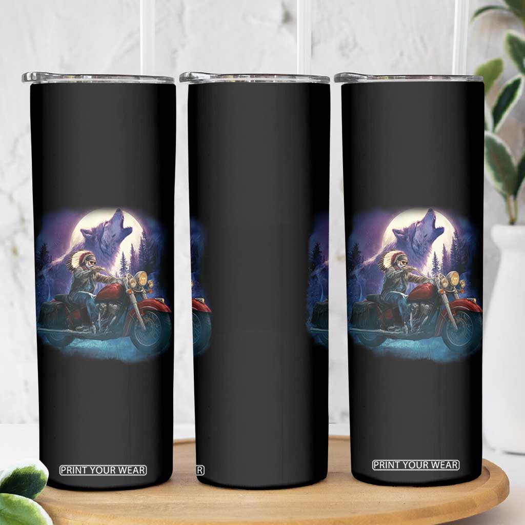 Native American Rider Skinny Tumbler Vintage Indian American Motorcycle Wolf TS11 Print Your Wear