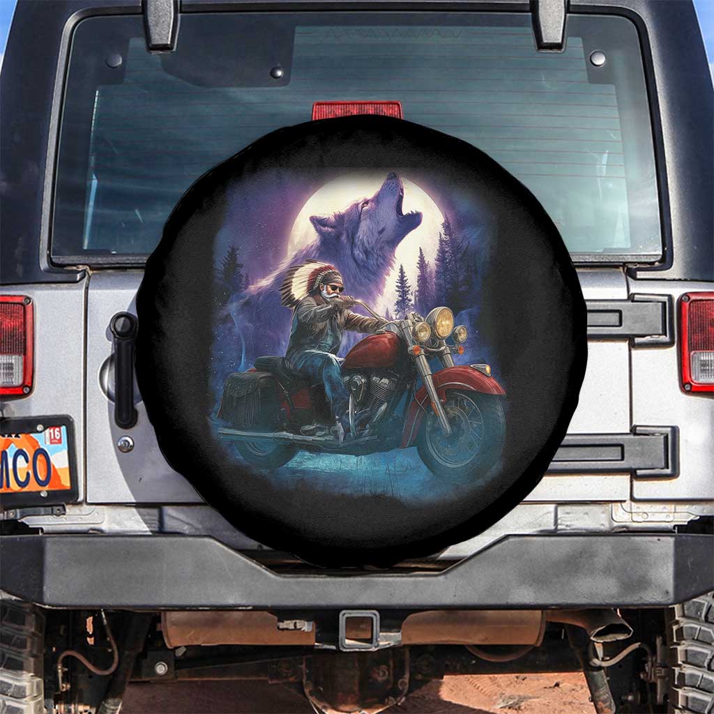 Native American Rider Spare Tire Cover Vintage Indian American Motorcycle Wolf TS11 No hole Black Print Your Wear