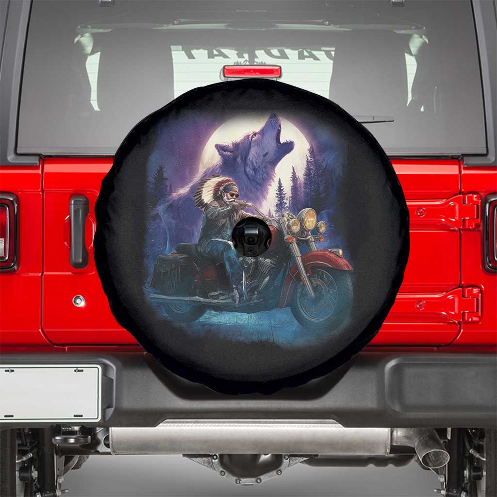Native American Rider Spare Tire Cover Vintage Indian American Motorcycle Wolf TS11 Black Print Your Wear