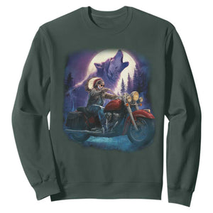 Native American Rider Sweatshirt Vintage Indian American Motorcycle Wolf TS11 Dark Forest Green Print Your Wear