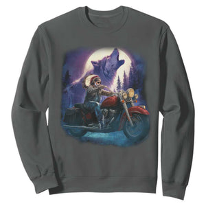 Native American Rider Sweatshirt Vintage Indian American Motorcycle Wolf TS11 Dark Heather Print Your Wear