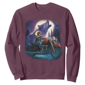 Native American Rider Sweatshirt Vintage Indian American Motorcycle Wolf TS11 Maroon Print Your Wear