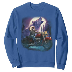 Native American Rider Sweatshirt Vintage Indian American Motorcycle Wolf TS11 Royal Blue Print Your Wear