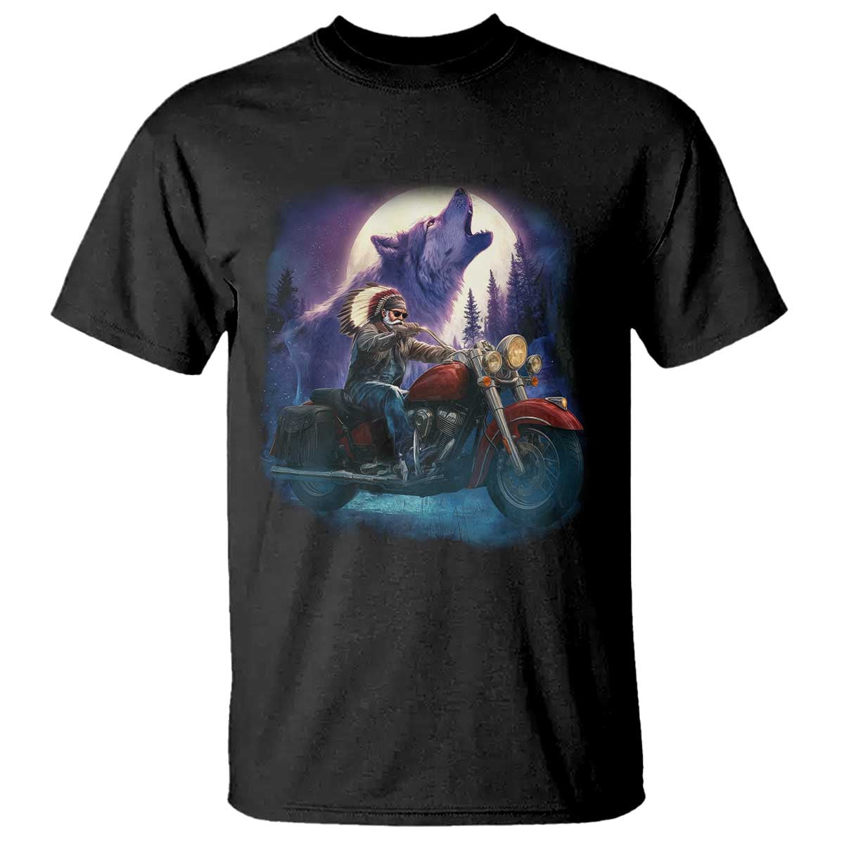 Native American Rider T Shirt Vintage Indian American Motorcycle Wolf TS11 Black Print Your Wear