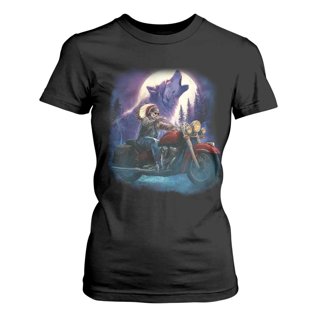 Native American Rider T Shirt For Women Vintage Indian American Motorcycle Wolf TS11 Black Print Your Wear
