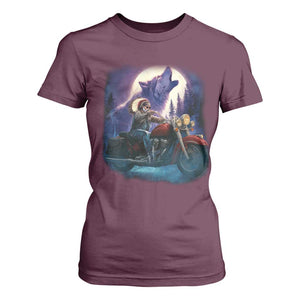 Native American Rider T Shirt For Women Vintage Indian American Motorcycle Wolf TS11 Maroon Print Your Wear