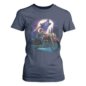 Native American Rider T Shirt For Women Vintage Indian American Motorcycle Wolf TS11 Navy Print Your Wear