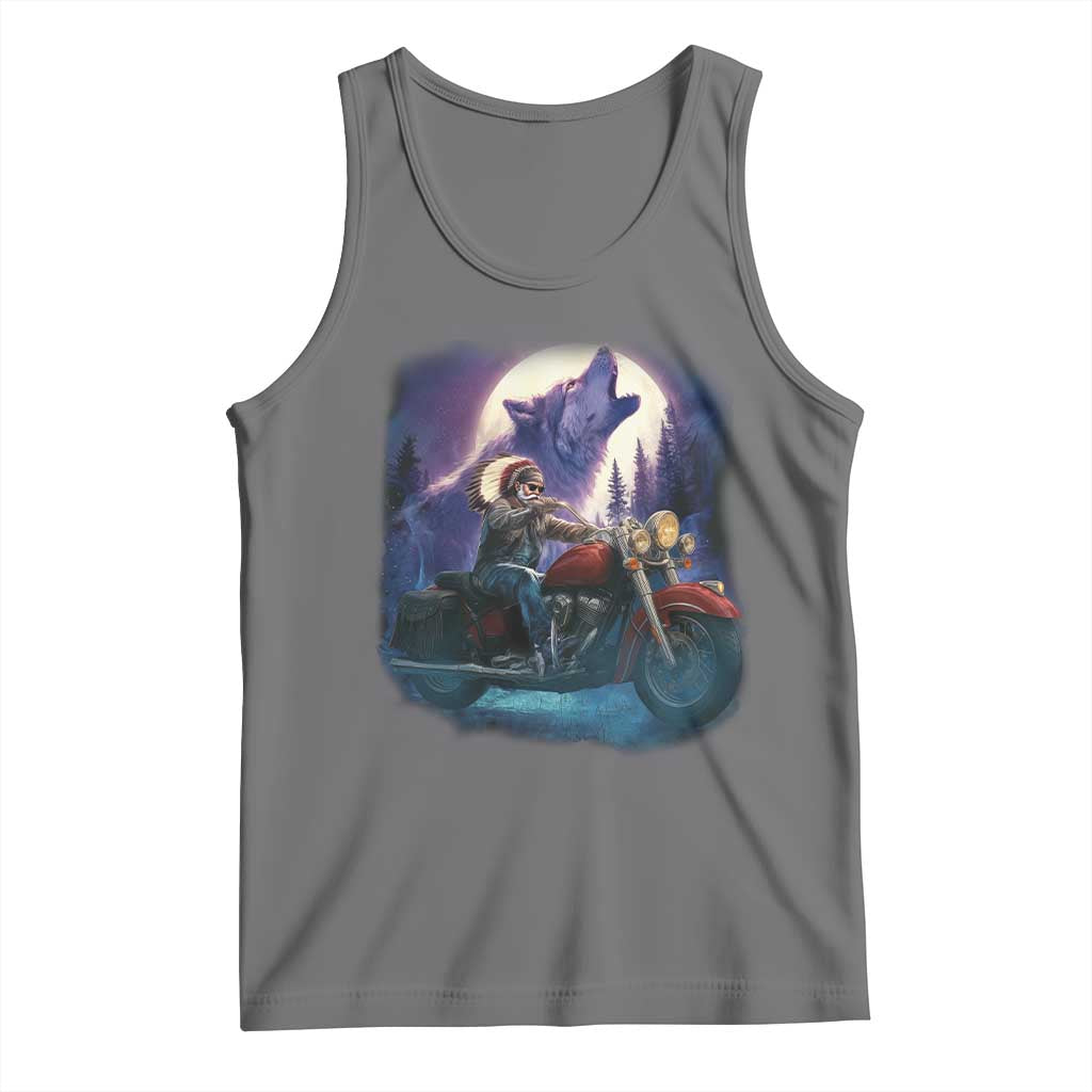 Native American Rider Tank Top Vintage Indian American Motorcycle Wolf TS11 Black Heather Print Your Wear
