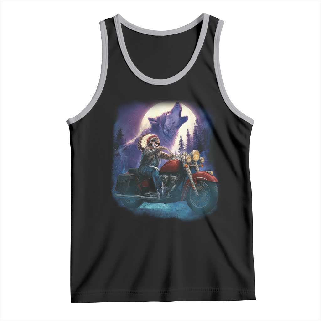 Native American Rider Tank Top Vintage Indian American Motorcycle Wolf TS11 Black Athletic Heather Print Your Wear