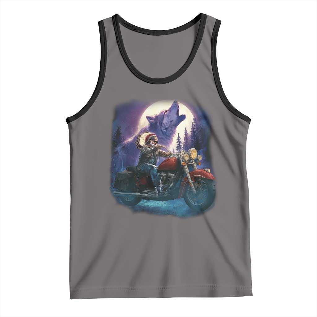 Native American Rider Tank Top Vintage Indian American Motorcycle Wolf TS11 Deep Heather Black Print Your Wear