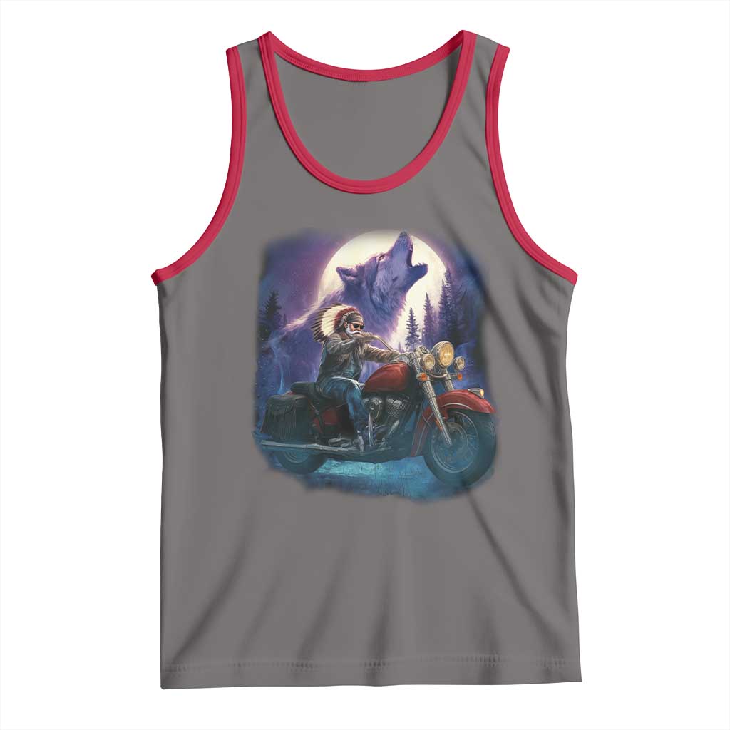 Native American Rider Tank Top Vintage Indian American Motorcycle Wolf TS11 Deep Heather Red Print Your Wear