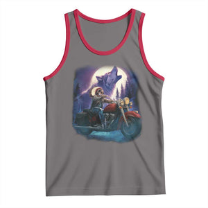 Native American Rider Tank Top Vintage Indian American Motorcycle Wolf TS11 Deep Heather Red Print Your Wear