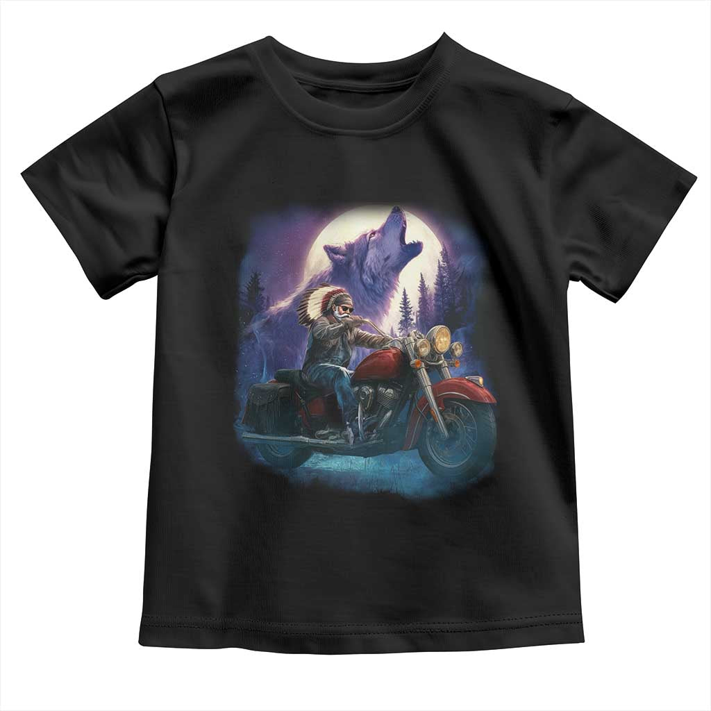 Native American Rider Toddler T Shirt Vintage Indian American Motorcycle Wolf TS11 Black Print Your Wear